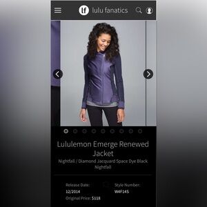 Lululemon Athletica Emerge Renewed Purple Jacket